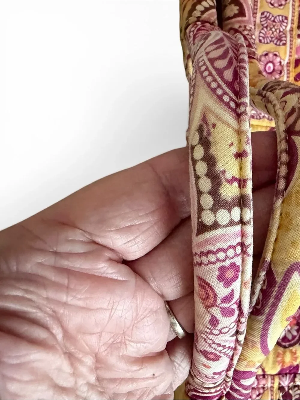 Vera Bradley Bali Gold Hand Bag in Pink and Yellow